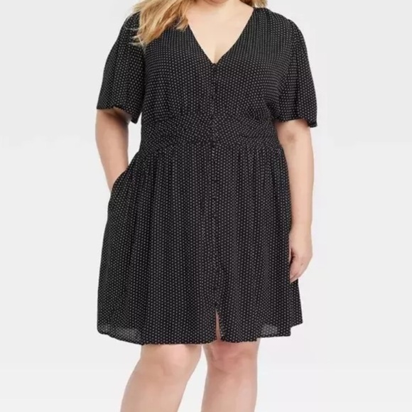 NWT A New Day Short Flutter Sleeve Polka Dot Crepe Mini Dress with Pockets 4X - Picture 1 of 10